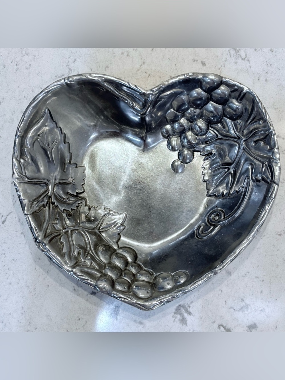 Arthur Court 2005 Silver Heart-Shaped Grape Motif Bowl